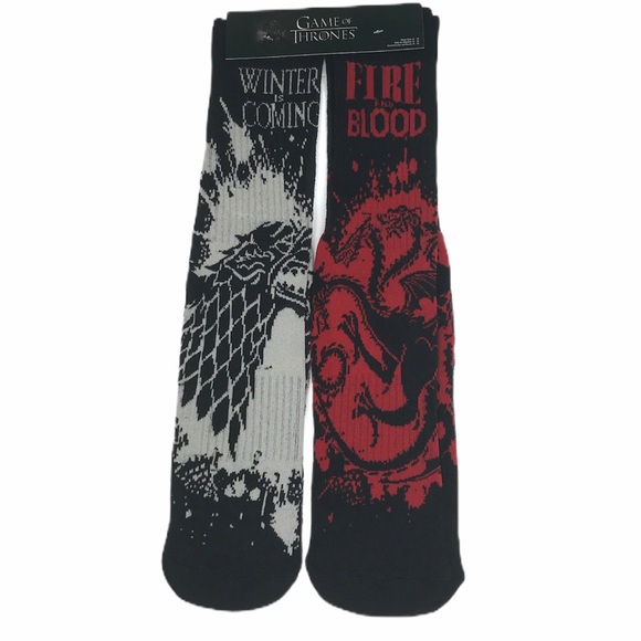 HBO Game of Thrones Crew Socks Black, Red, 2 Pairs - Picture 1 of 9
